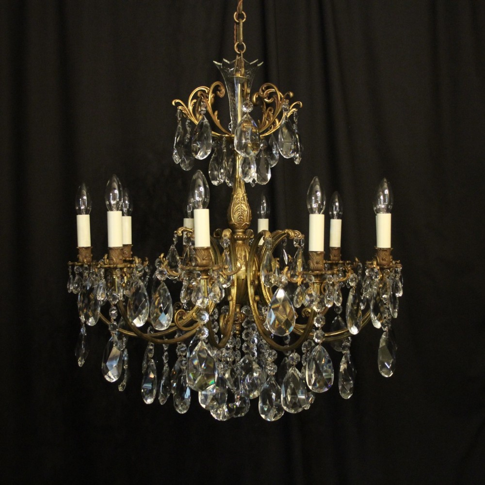 Italian Gilded Bronze & Crystal 10 Light Antique Chandelier