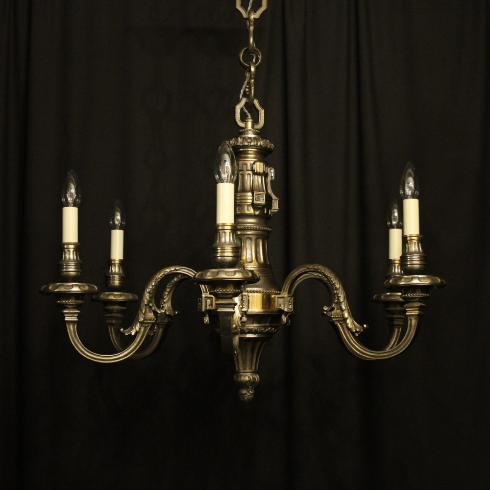 French Silver Gilded Bronze 6 Light Chandelier