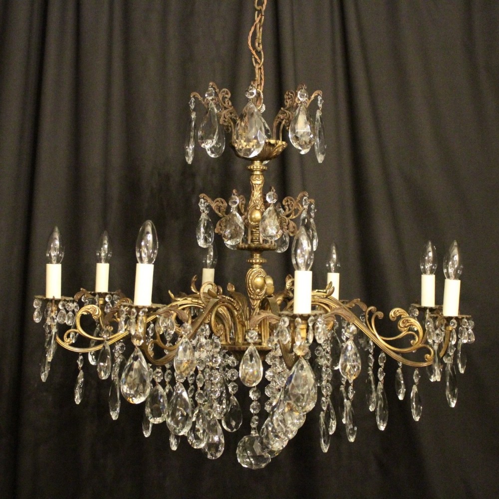 Italian Gilded Bronze & Crystal 8 Light Antique Chandelier