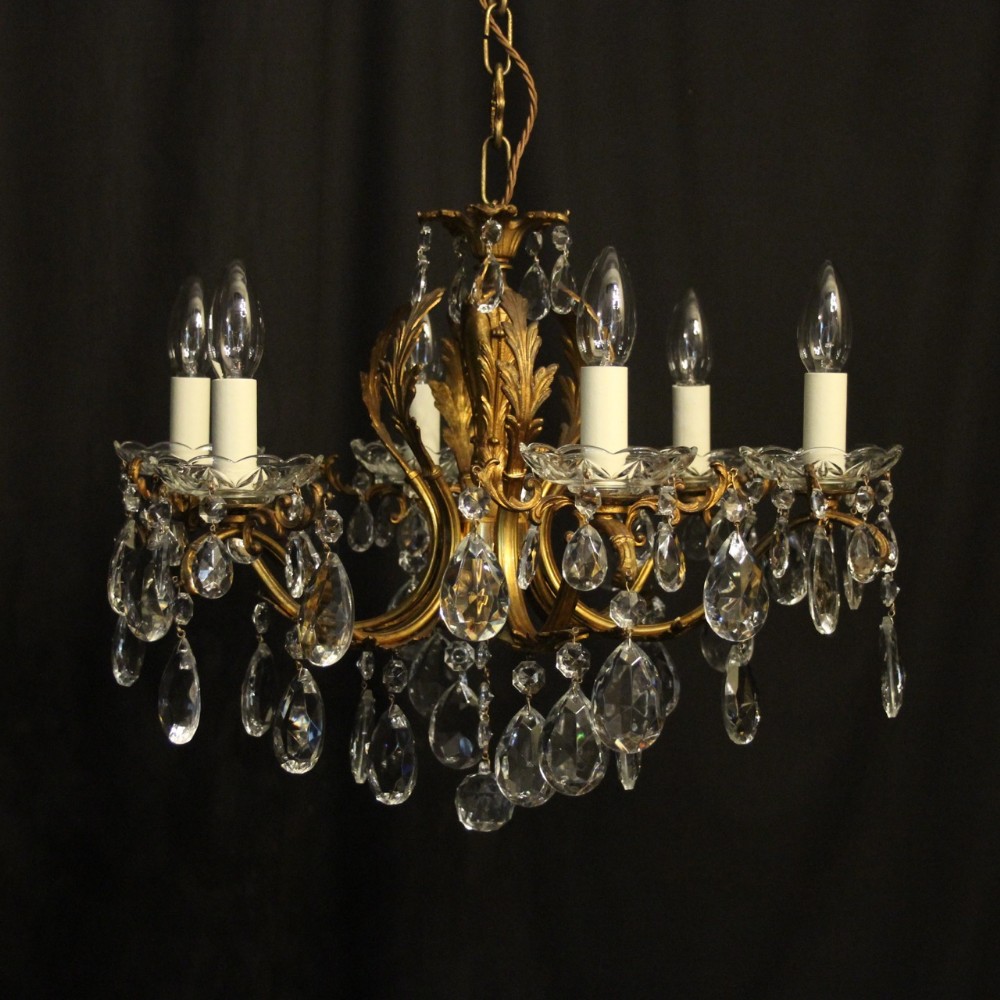 Italian Gilded & Crystal 6 Light Antique Chandelier