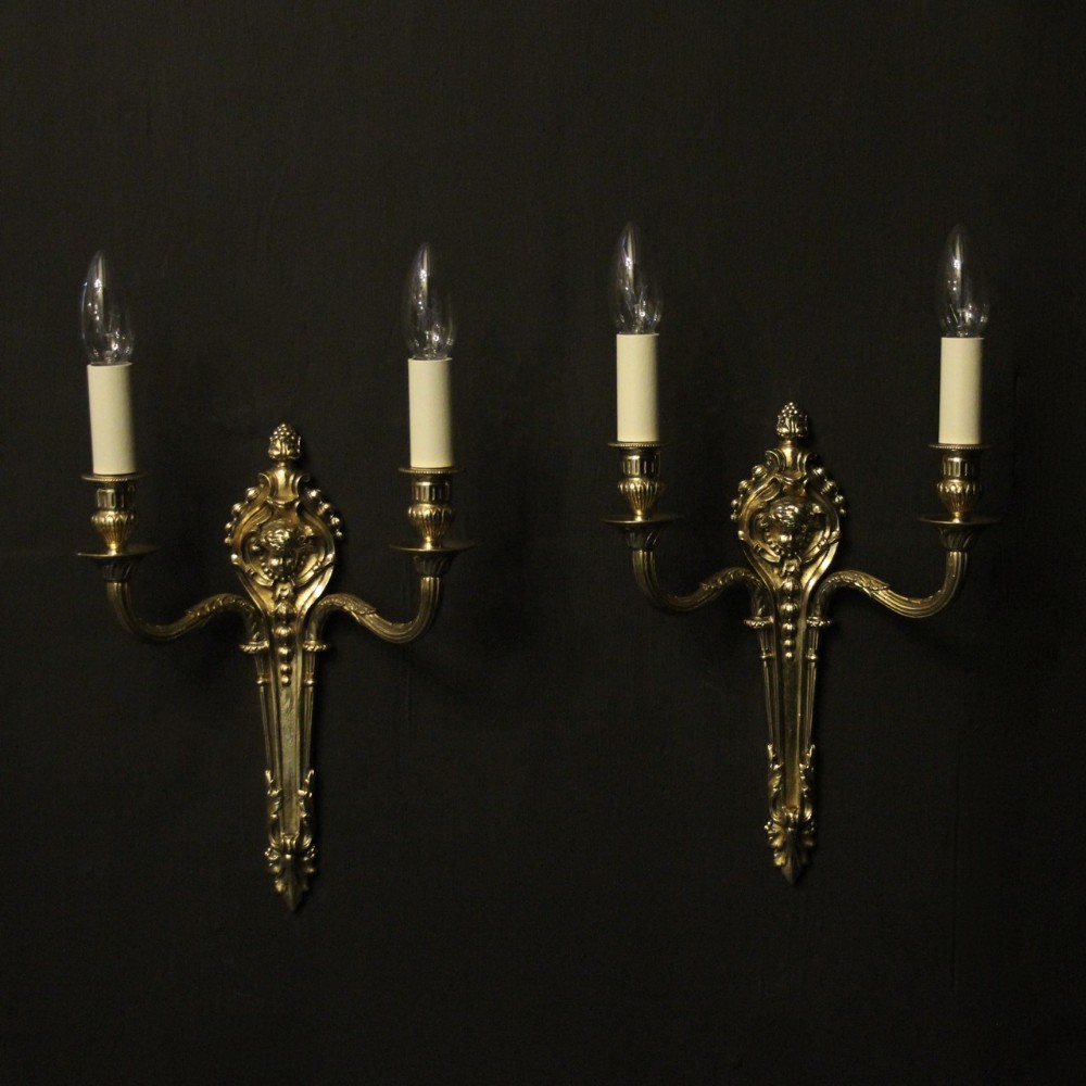 French Pair Of Twin Arm Cherub Antique Wall Lights