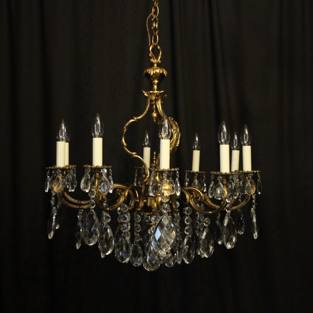 Italian Gilded Bronze & Crystal 10 Light Antique Chandelier