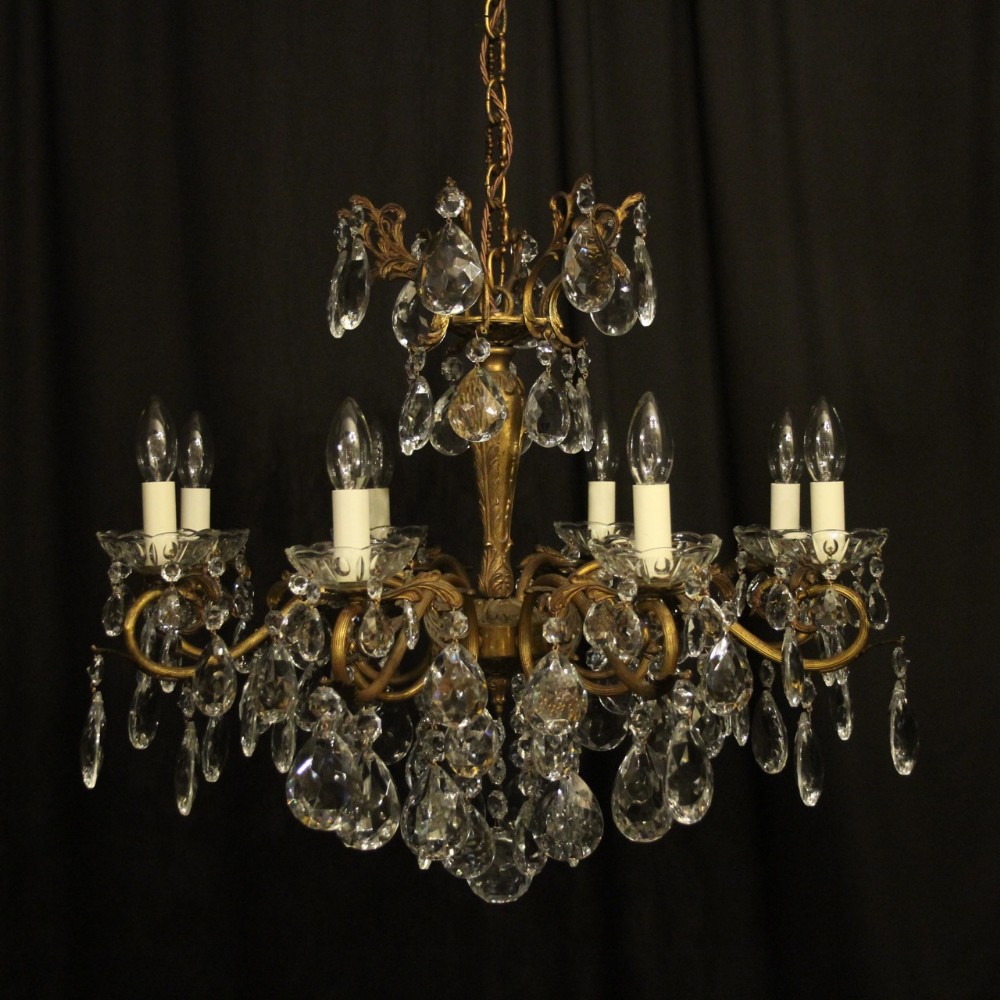 Italian Gilded & Crystal 8 Light Antique Chandelier
