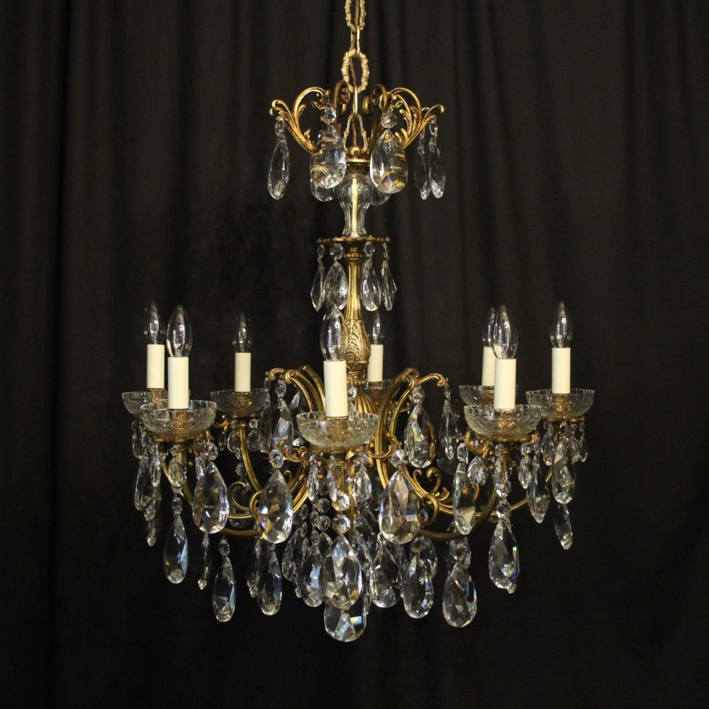 Italian Gilded Bronze & Crystal 8 Light Antique Chandelier