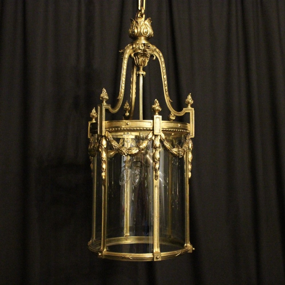 French 19th Century Gilded Bronze Triple Light Antique Lantern