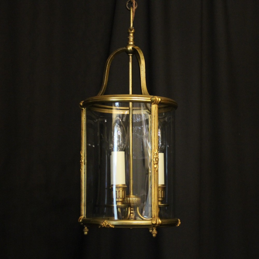 French Gilded Triple Light Convex Antique Lantern