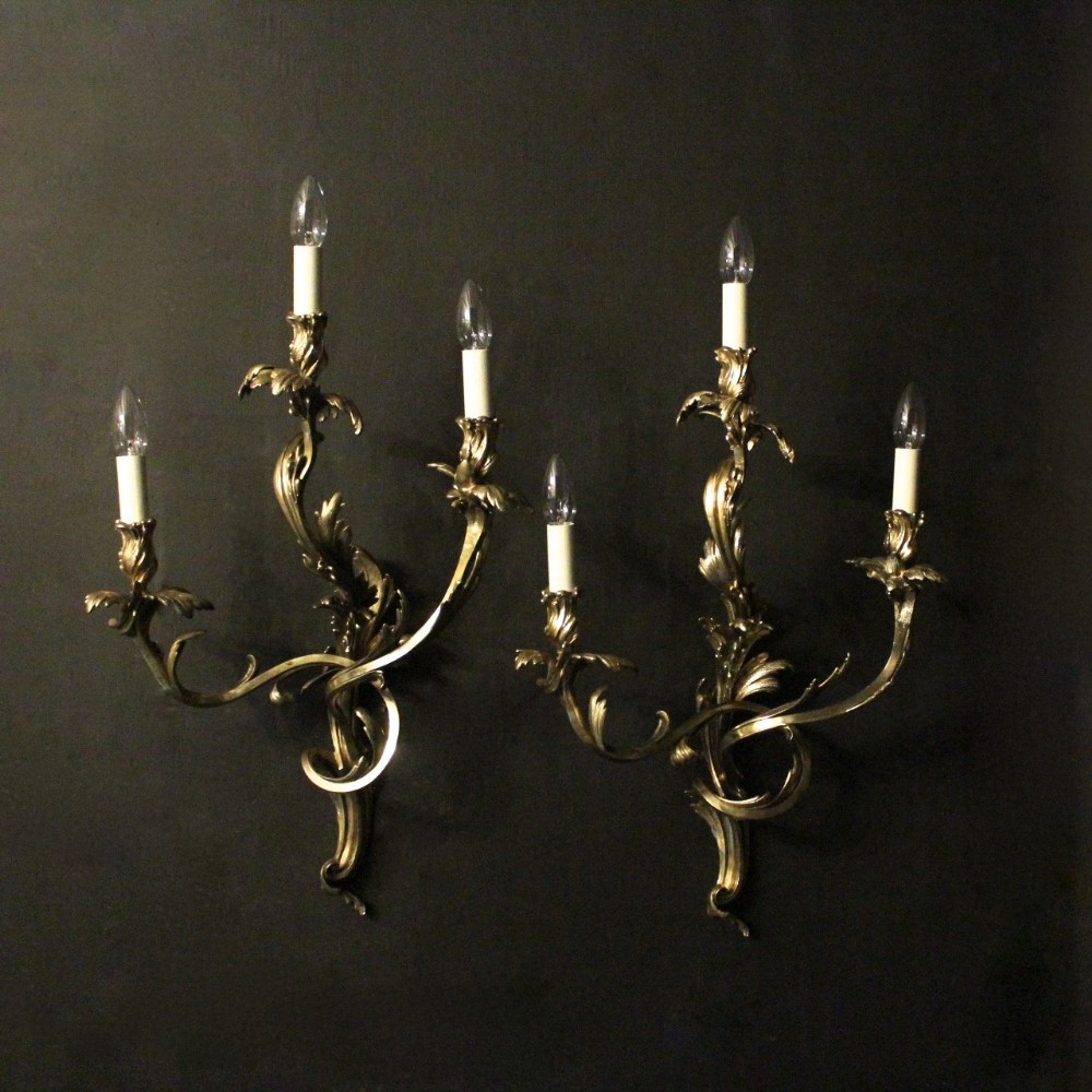 French Late 19th Century Pair Of Triple Arm Antique Wall Sconces