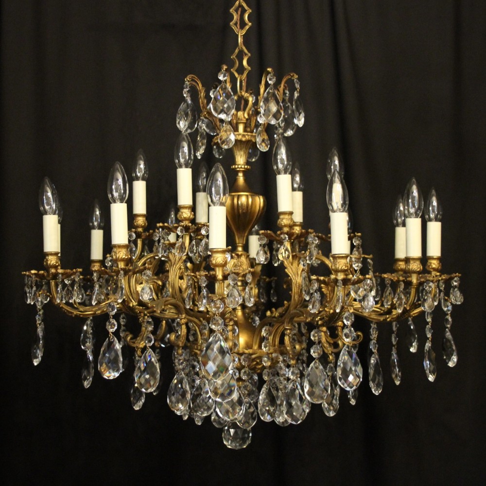 Italian Gilded Bronze & Crystal 18 Light Antique Chandelier