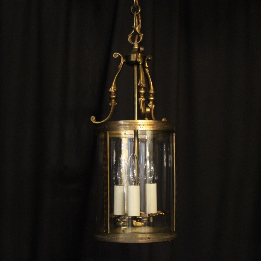 French Gilded Triple Light Convex Antique Lantern