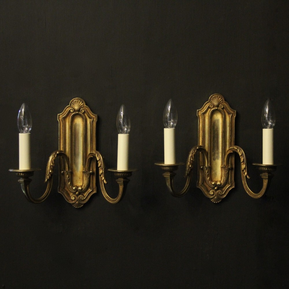 French Pair Of Gilded Bronze Twin Arm Antique Wall Lights