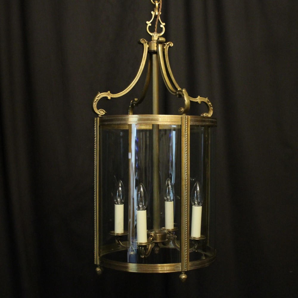 French Large Gilded Bronze Antique Convex Hall Lantern