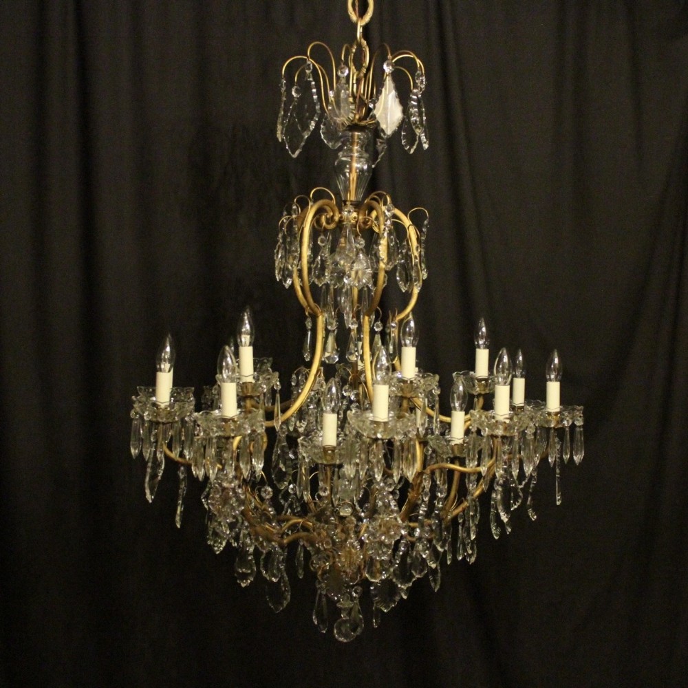 French Large Gilded & Crystal 21 Light Antique Chandelier