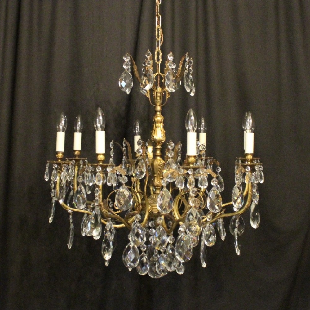 Italian Gilded Bronze & Crystal 8 Light Antique Chandelier