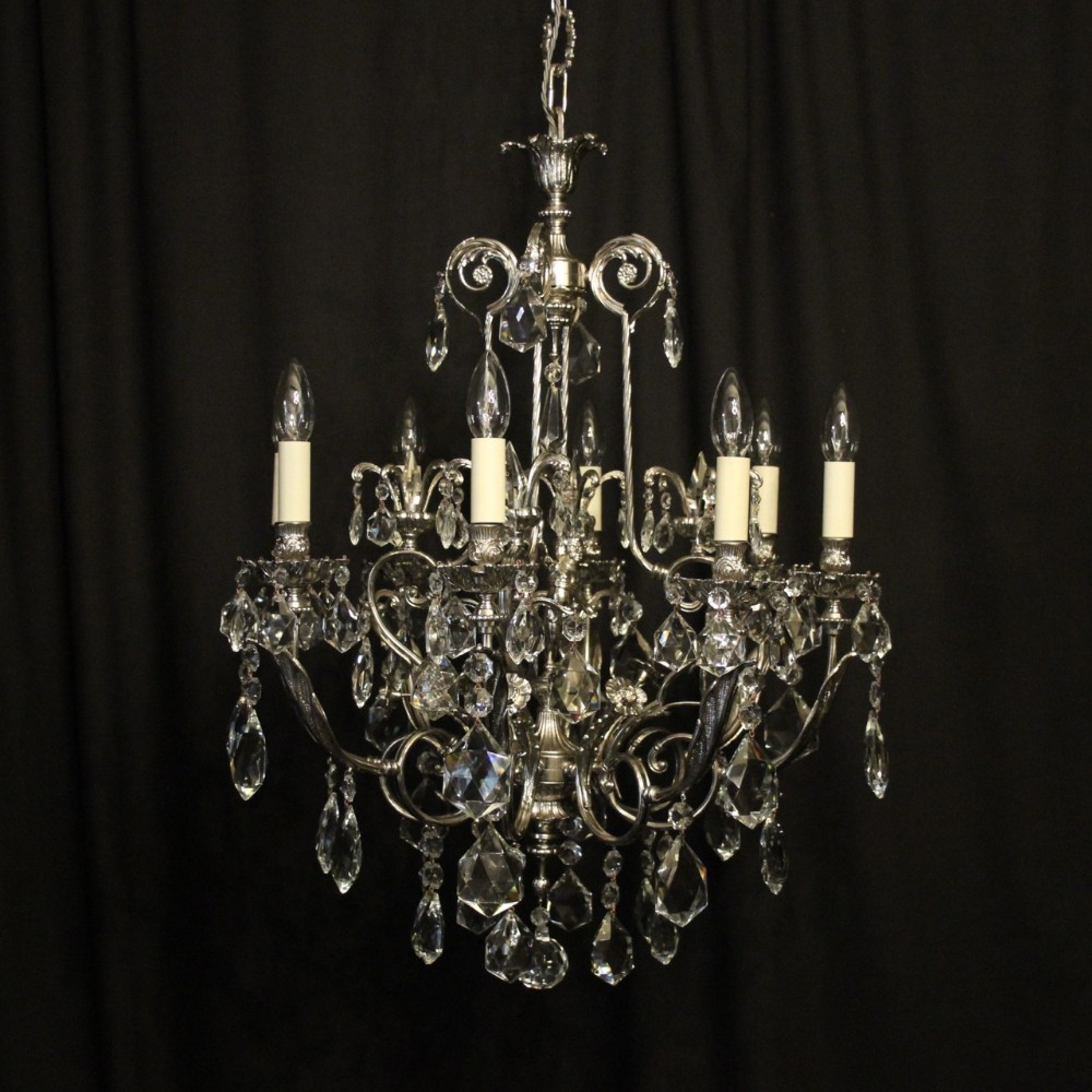 Italian Nickel Plated & Crystal 8 Light Antique Chandelier