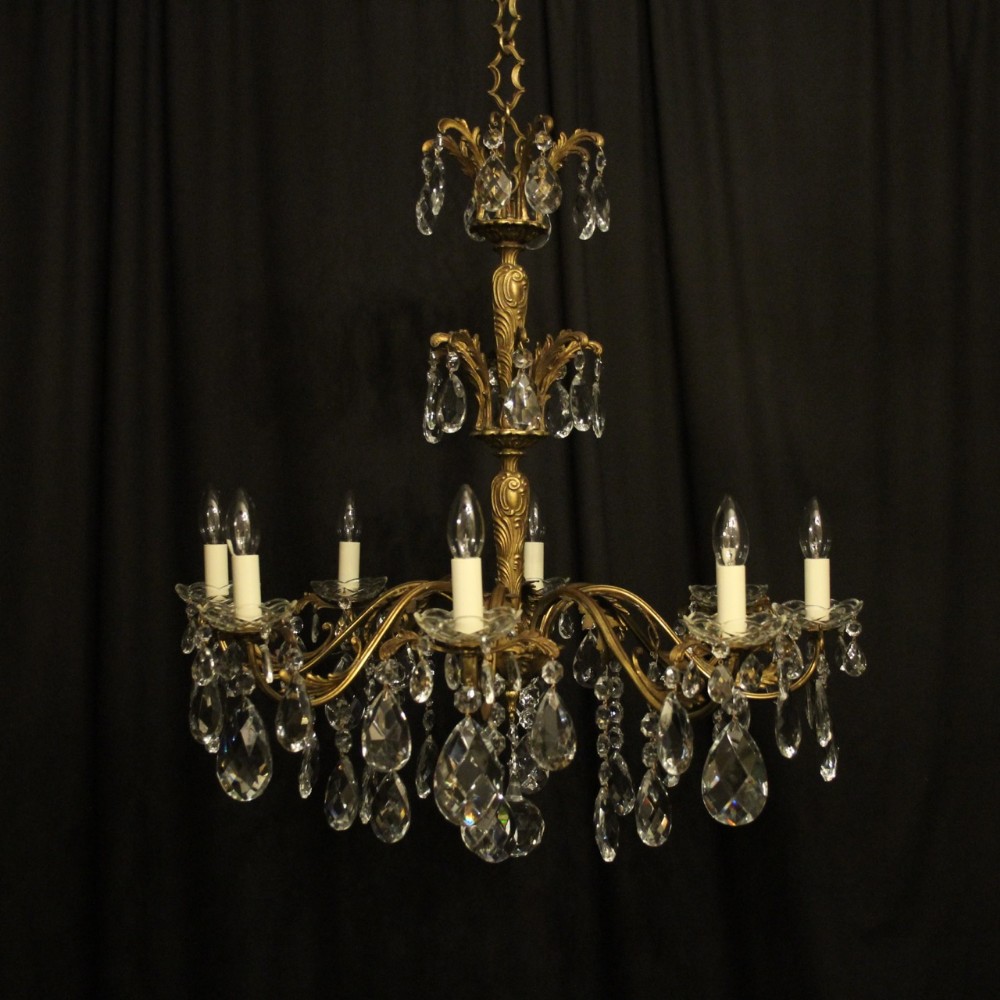 Italian Gilded Bronze & Crystal 8 Light Antique Chandelier