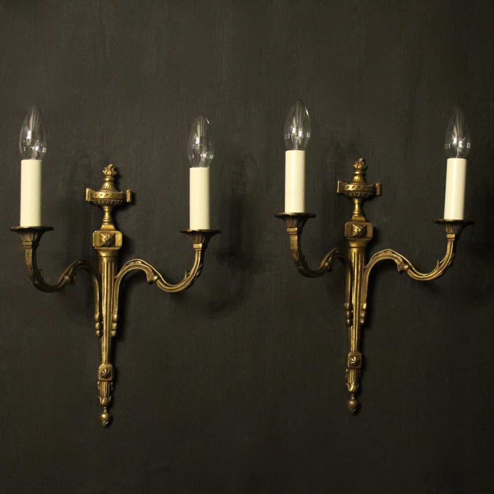 French Pair Of Gilded Brass Twin Arm Antique Wall Lights