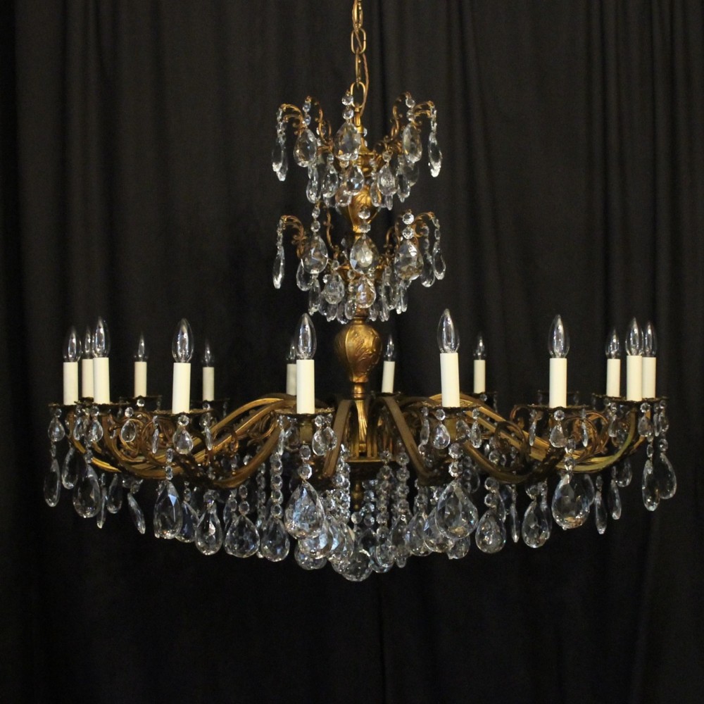 Italian Large Gilded Bronze & Crystal 16 Light Antique Chandelier