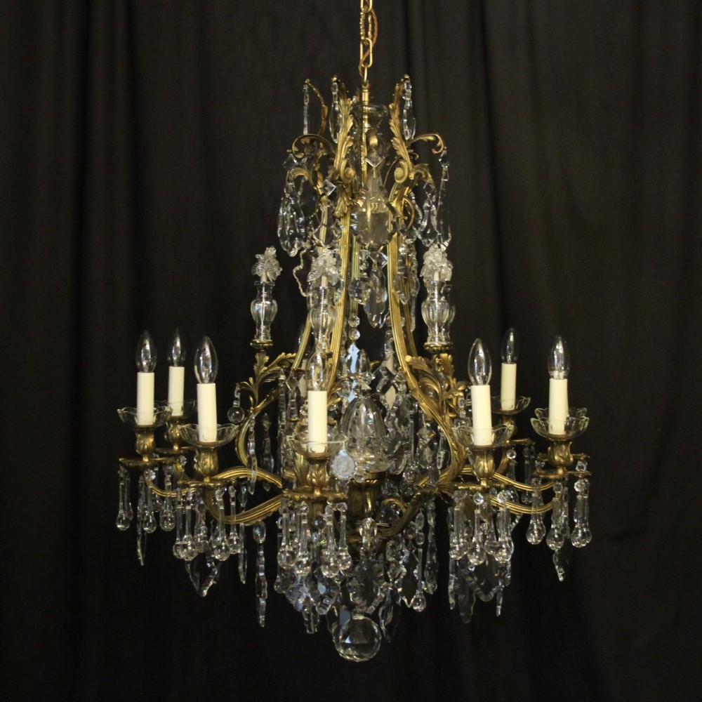 French Gilded Bronze & Crystal Birdcage Antique Chandelier