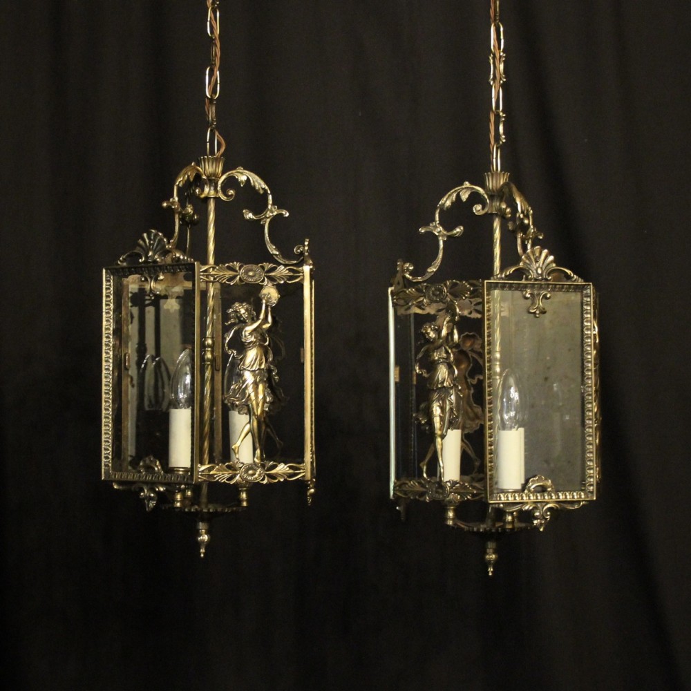 Italian Pair Of Triple Light Hall Lanterns