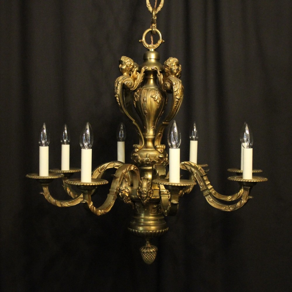 French Gilded Bronze 8 Light Antique Chandelier