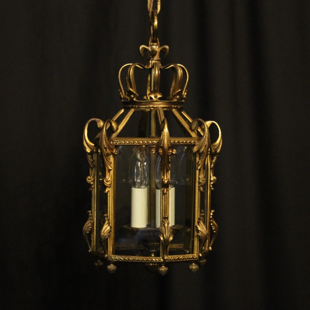 French Gilded Bronze Four Light Antique Lantern