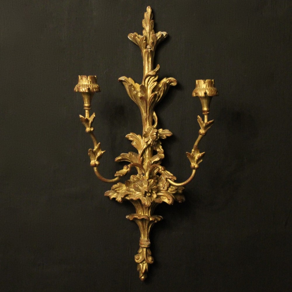 French Giltwood Twin Arm Antique Wall Sconce