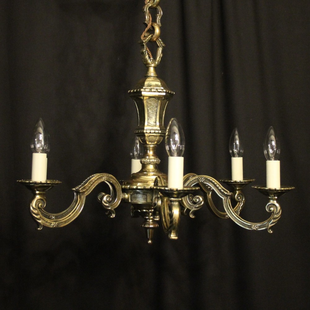 French Brass 6 Light Antique Chandelier
