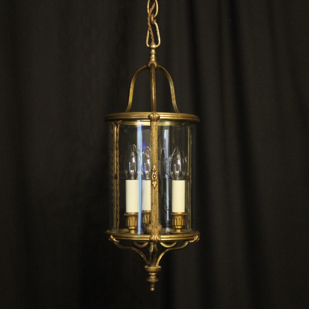 French Gilded Triple Light Convex Antique Lantern