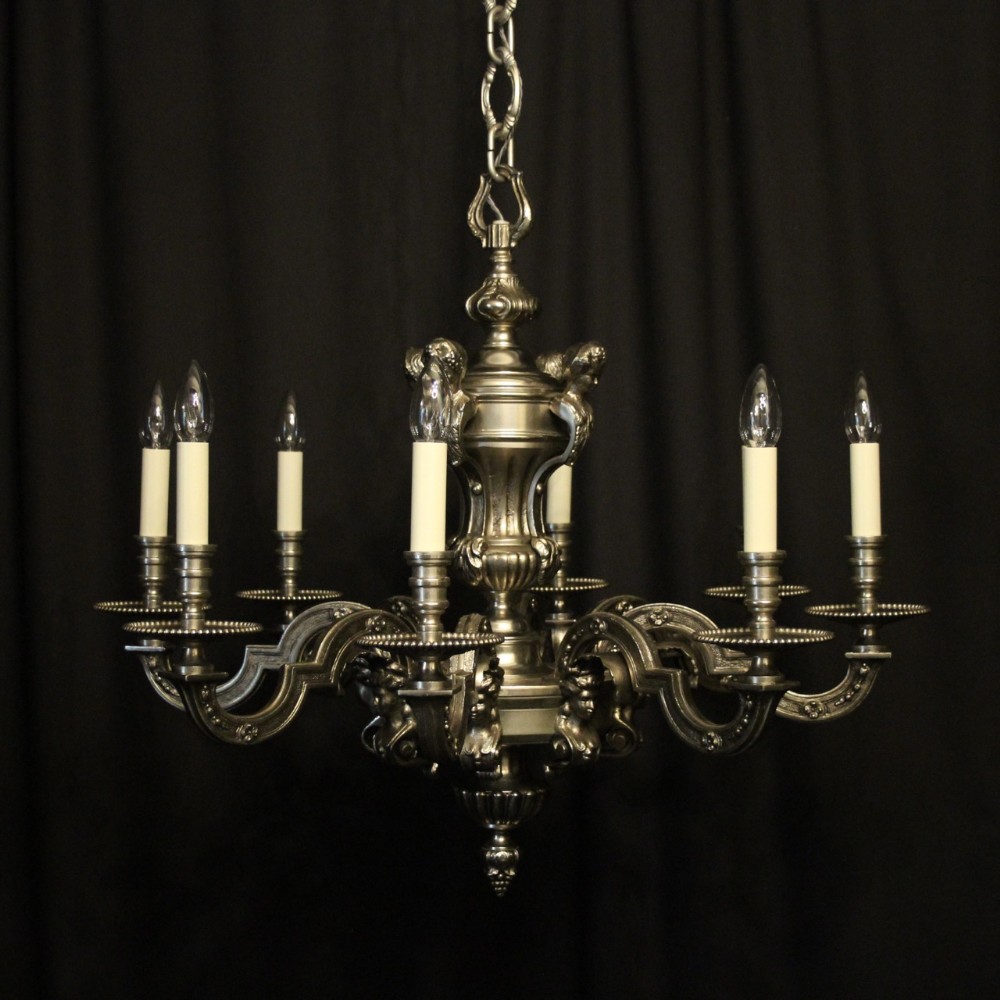 French Silver Gilded Bronze 8 Light Antique Chandelier