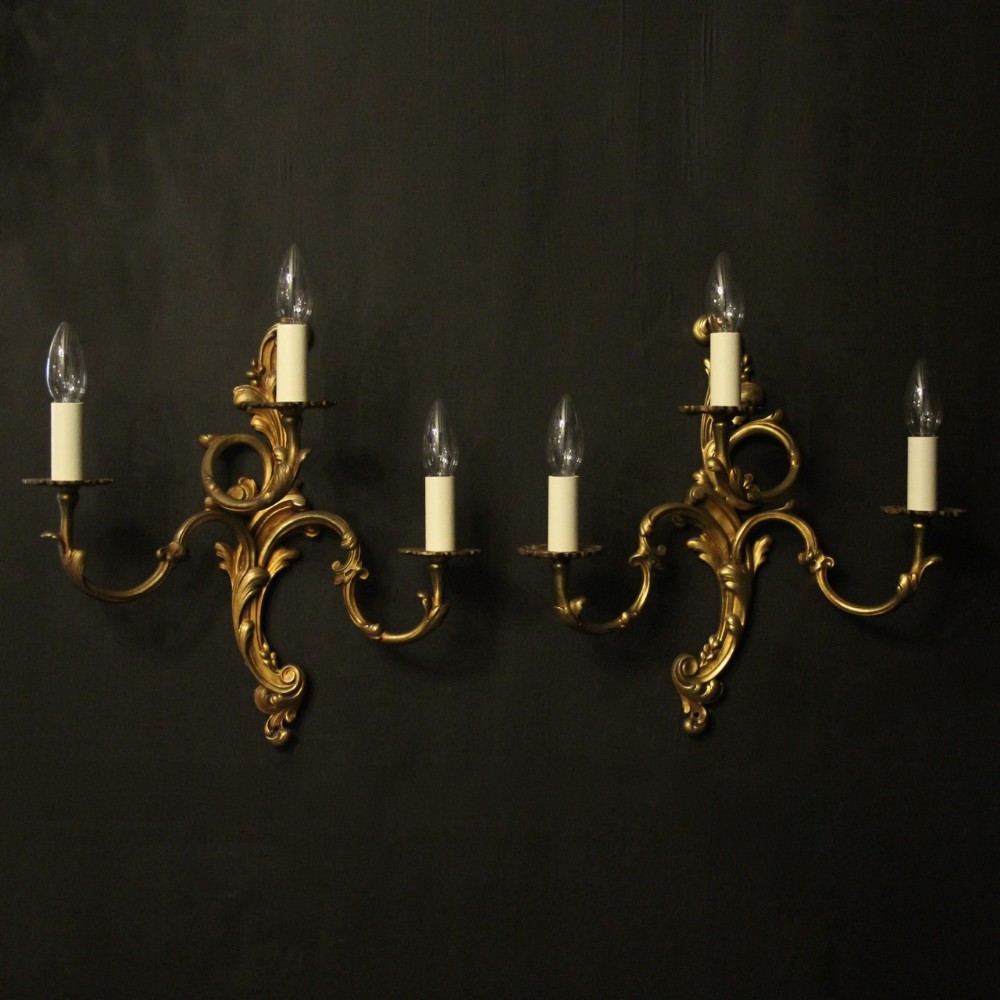 French Gilded Bronze Triple Arm Antique Lights
