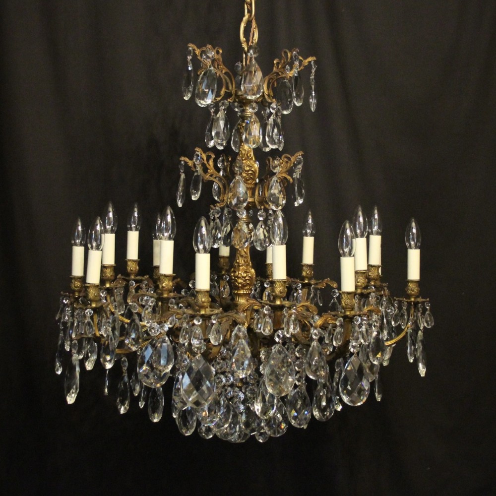 Italian Gilded Bronze & Crystal 16 Light Antique Chandelier
