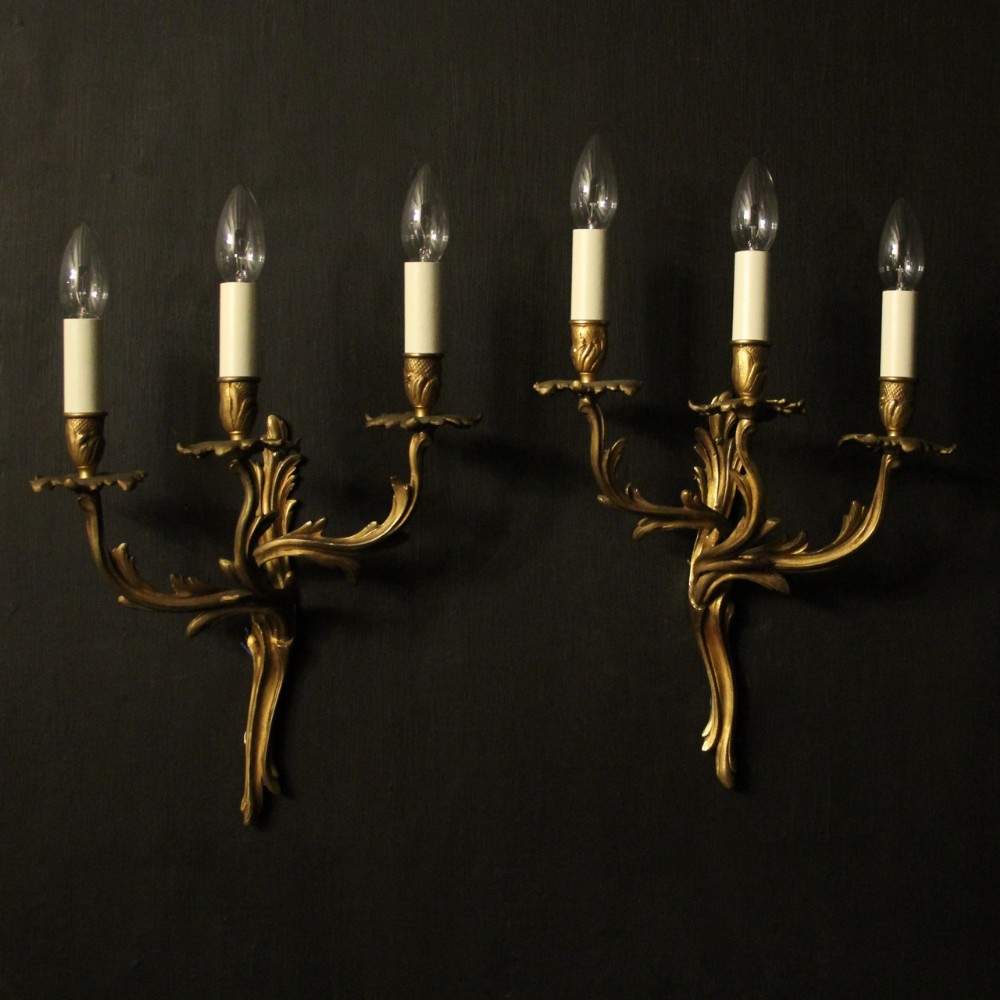 French Pair Of Gilded Triple Arm Wall Lights