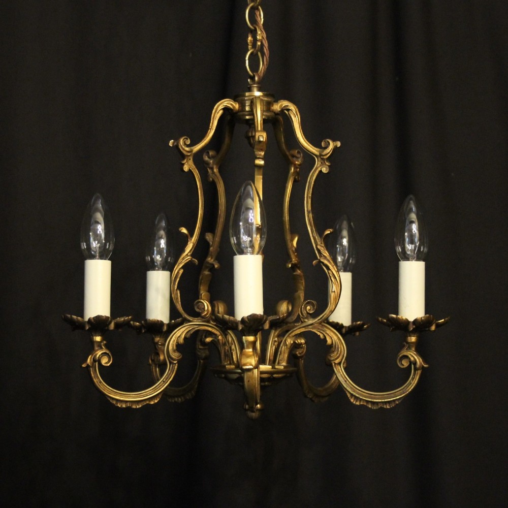 French Gilded 5 Light Antique Chandelier