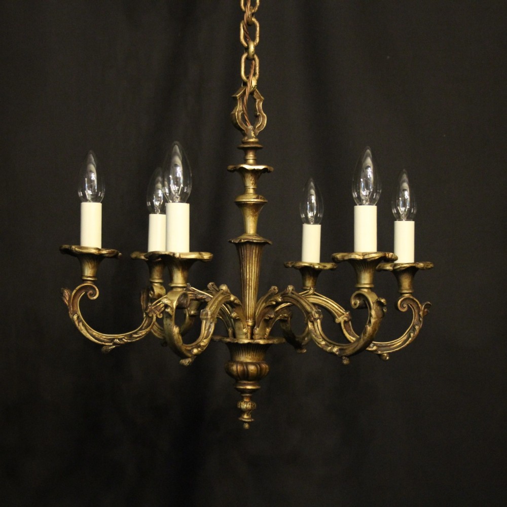 French Gilded 6 Light Antique Chandelier