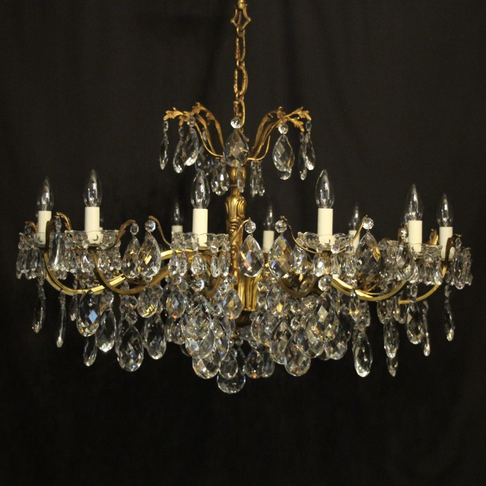 Italian Gilded Bronze & Crystal 12 Light Antique Chandelier