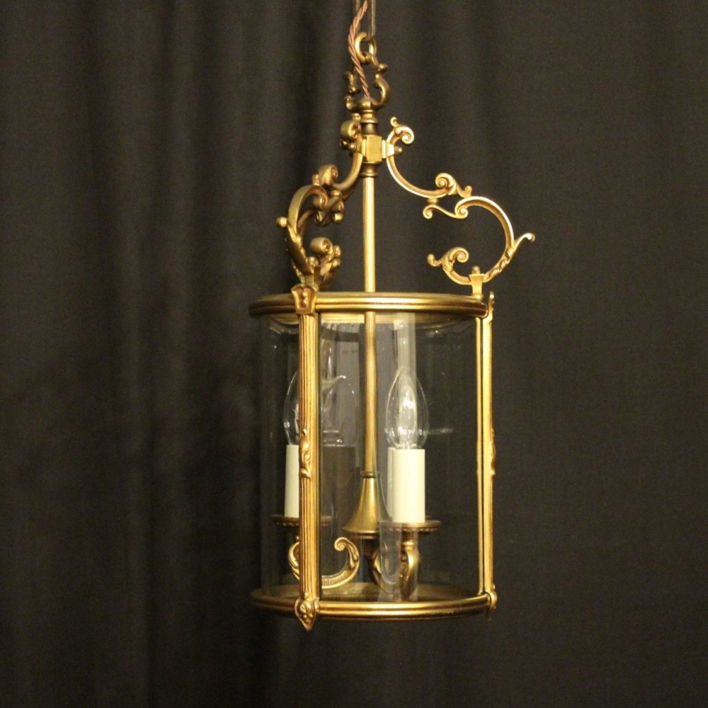 French Gilded Bronze Antique Convex Hall Lantern