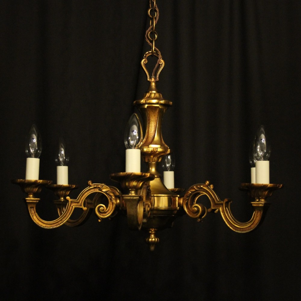 French Gilded Bronze 6 Light Antique Chandelier
