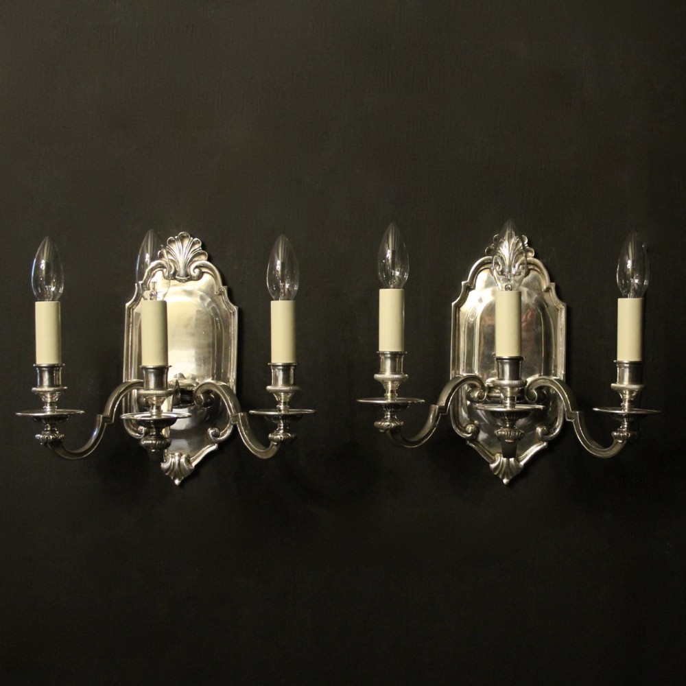 English Pair Of Silver Antique Wall Lights