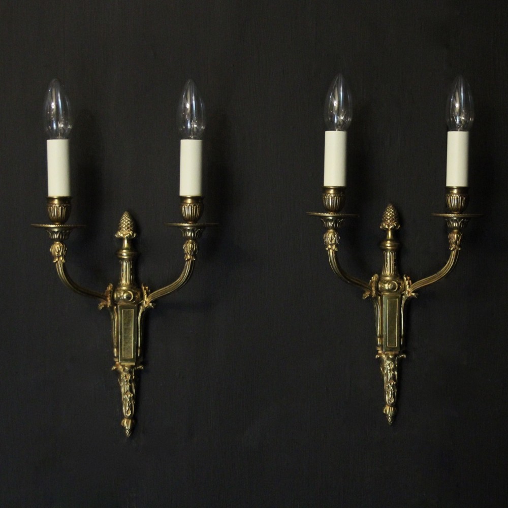 French Pair Of Gilded Twin Arm Wall Lights