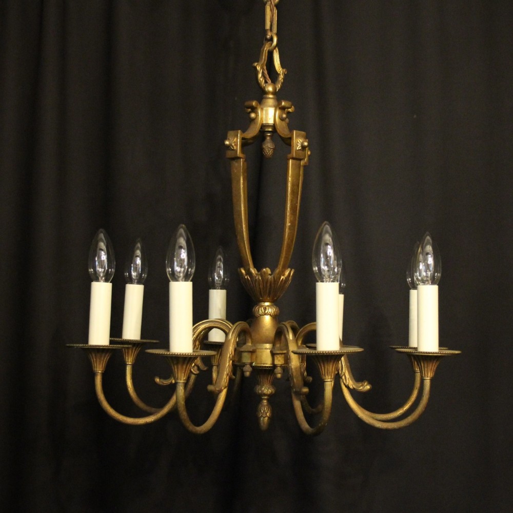 French Gilded Brass 8 Light Antique Chandelier