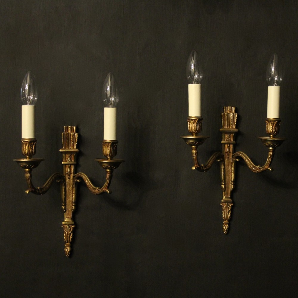 French Pair Of Gilded Bronze Twin Arm Antique Wall Lights