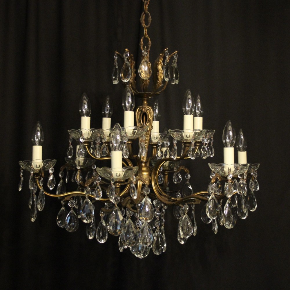 Italian Gilded & Crystal 12 Light Antique Chandelier