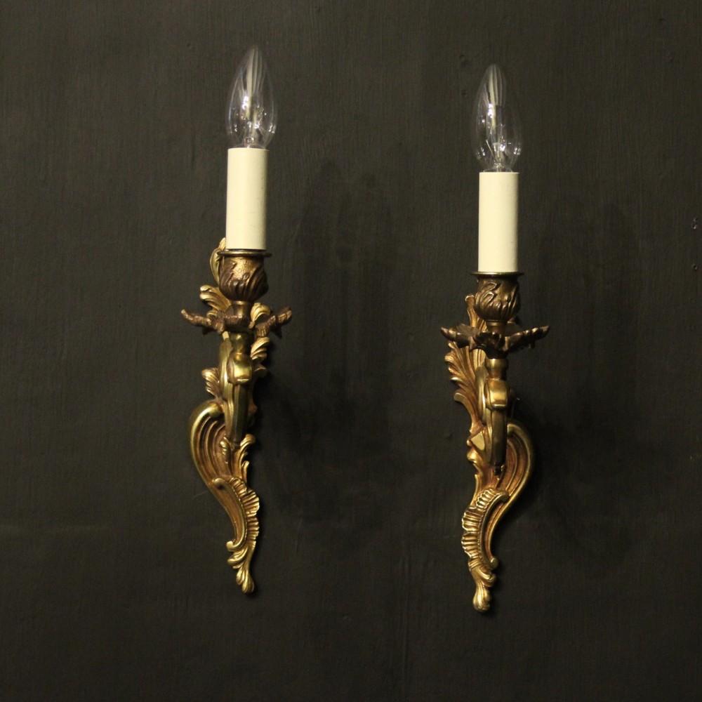 French Pair Of Bronze Single Arm Wall Lights