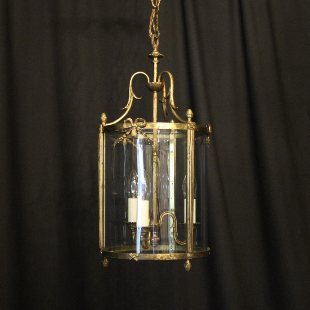 French Triple Light Convex Antique Hall Lantern
