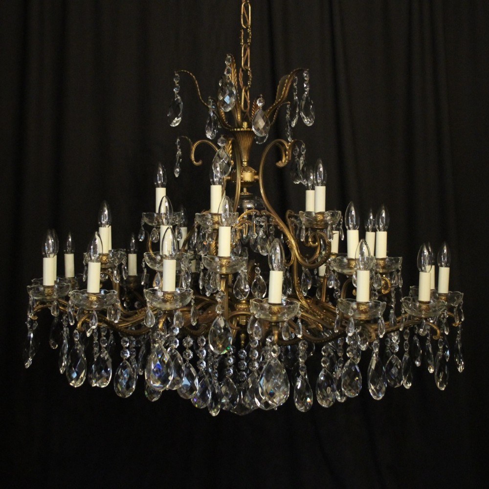 Italian Large Gilded & Crystal 36 Light Antique Chandelier