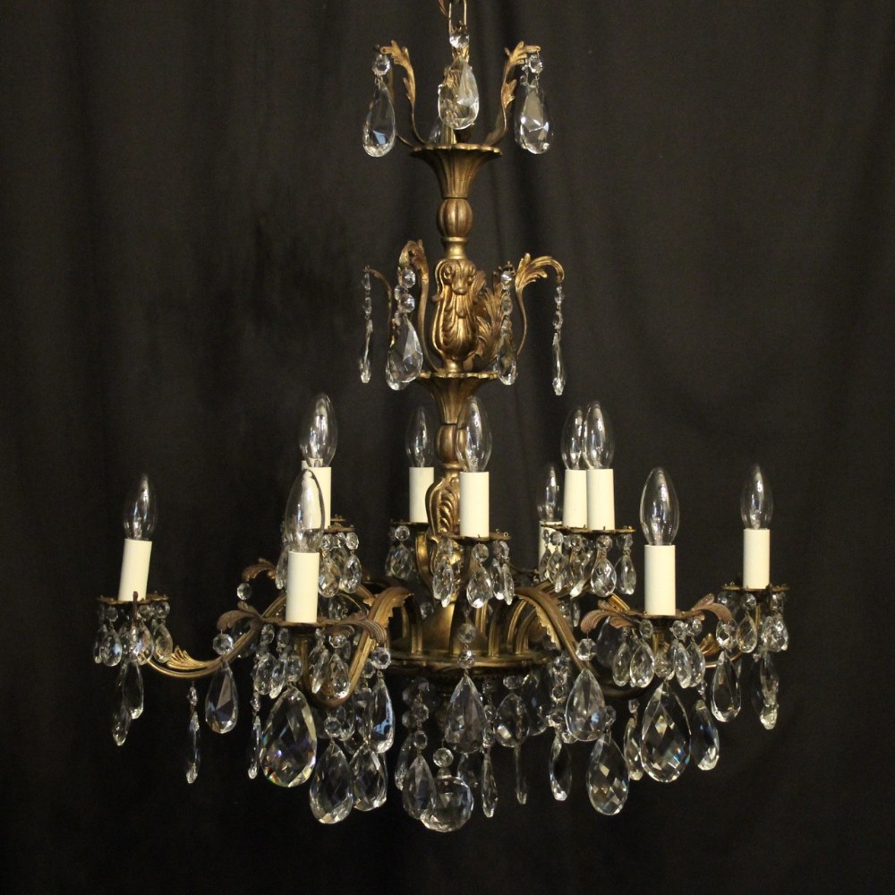 Italian Gilded Bronze & Crystal Antique Chandelier