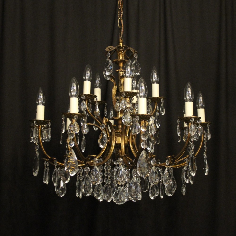 Italian Gilded & Crystal 15 Light Tiered Antique Chandelier