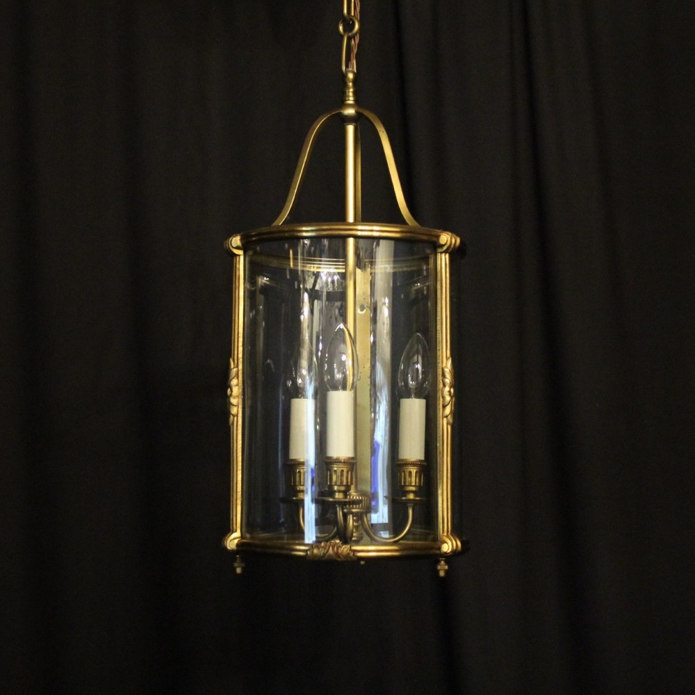 French Gilded Triple Light Convex Antique Lantern
