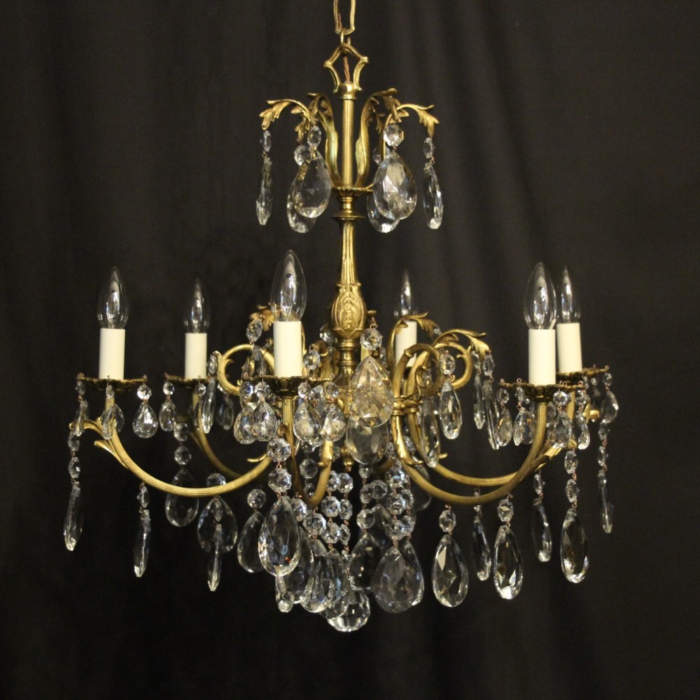French Gilded Bronze & Crystal 6 Light Chandelier