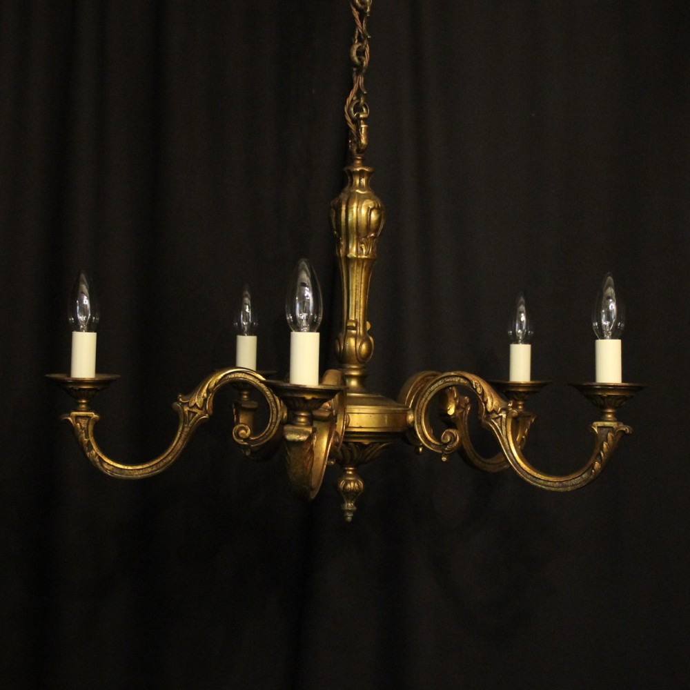 French Gilded Bronze 5 Light Antique Chandelier